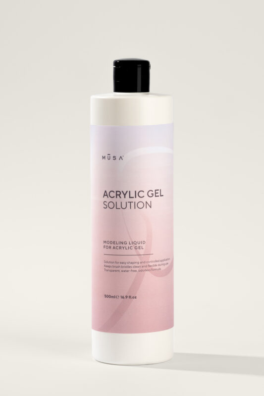Acrylic Gel Solution течност за полигел – професионален безмирисен разтвор за моделиране на акрил гел, улеснява оформянето без разтичане и без ограничение във времето, подходящ за UV/LED система, 100 ml / 500 ml