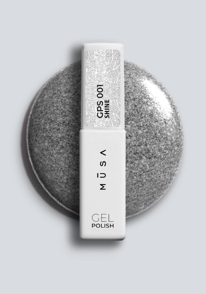 Сребрист glitter гел лак Musa Nails Shine GPS001 с микро брокат и блестящ ефект за професионален дълготраен маникюр.