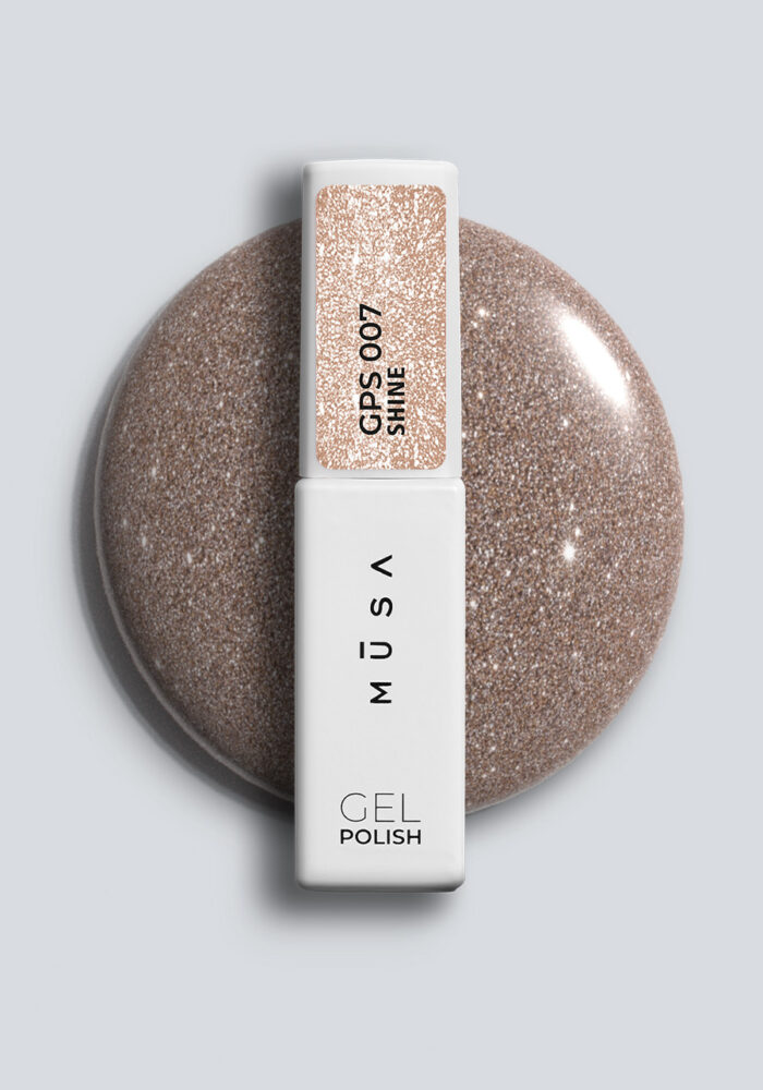 Бронзов microglitter гел лак Musa Nails Shine GPS005 с фин блестящ ефект за дълготраен професионален маникюр.