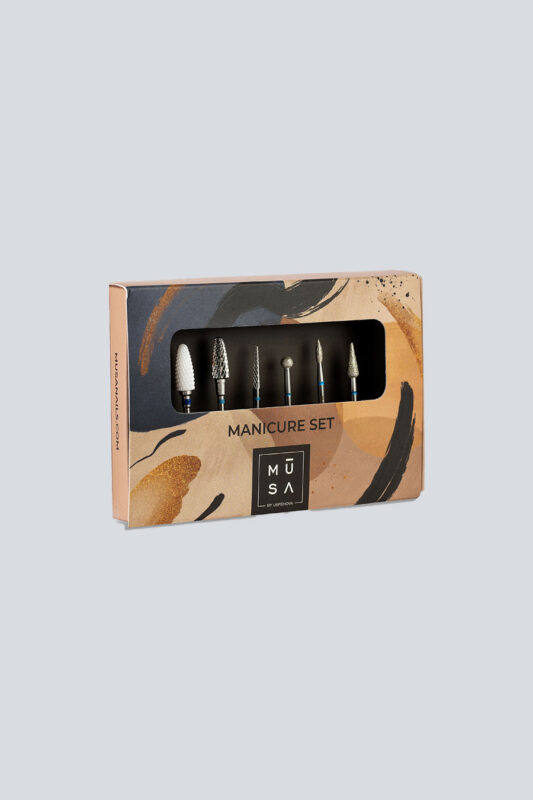 Професионален комплект за маникюр Musa Nails Medium с 6 накрайника за електрическа пила, подходящи за премахване на гел, dry manicure и почистване на кутикули.